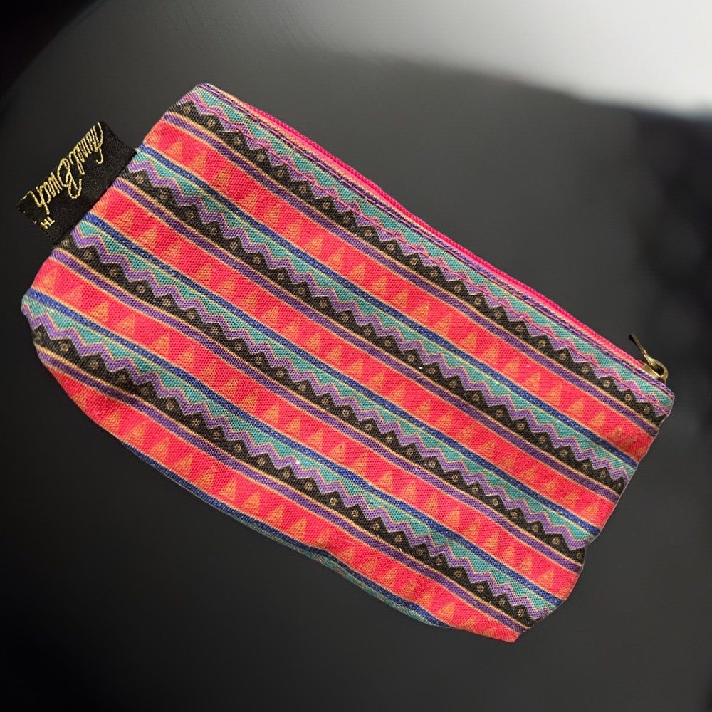 Laurel Burch Travel Zipper Bag Striped Accessory Pouch Multicolor Boho Makeup